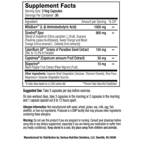 SNS Thermo Scorch Supplement Facts