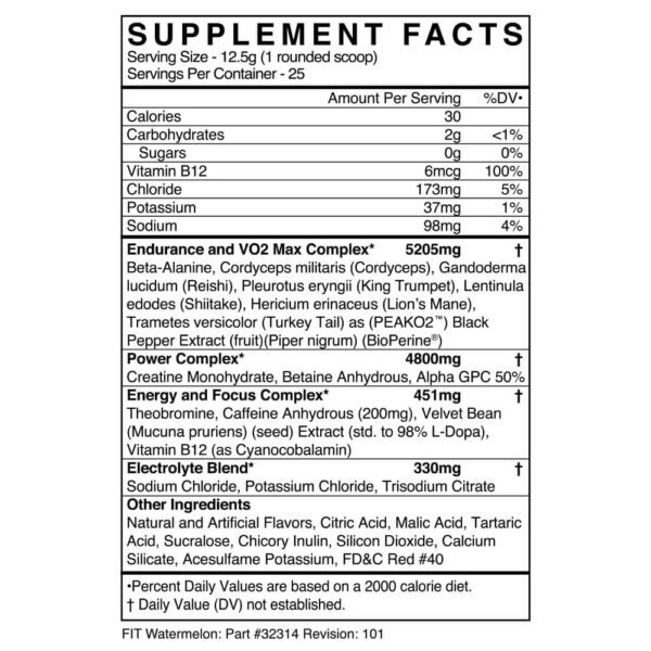 Fit Pre-Workout Supplement Facts