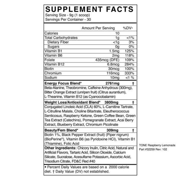 Tone Pre-Workout Supplement Facts